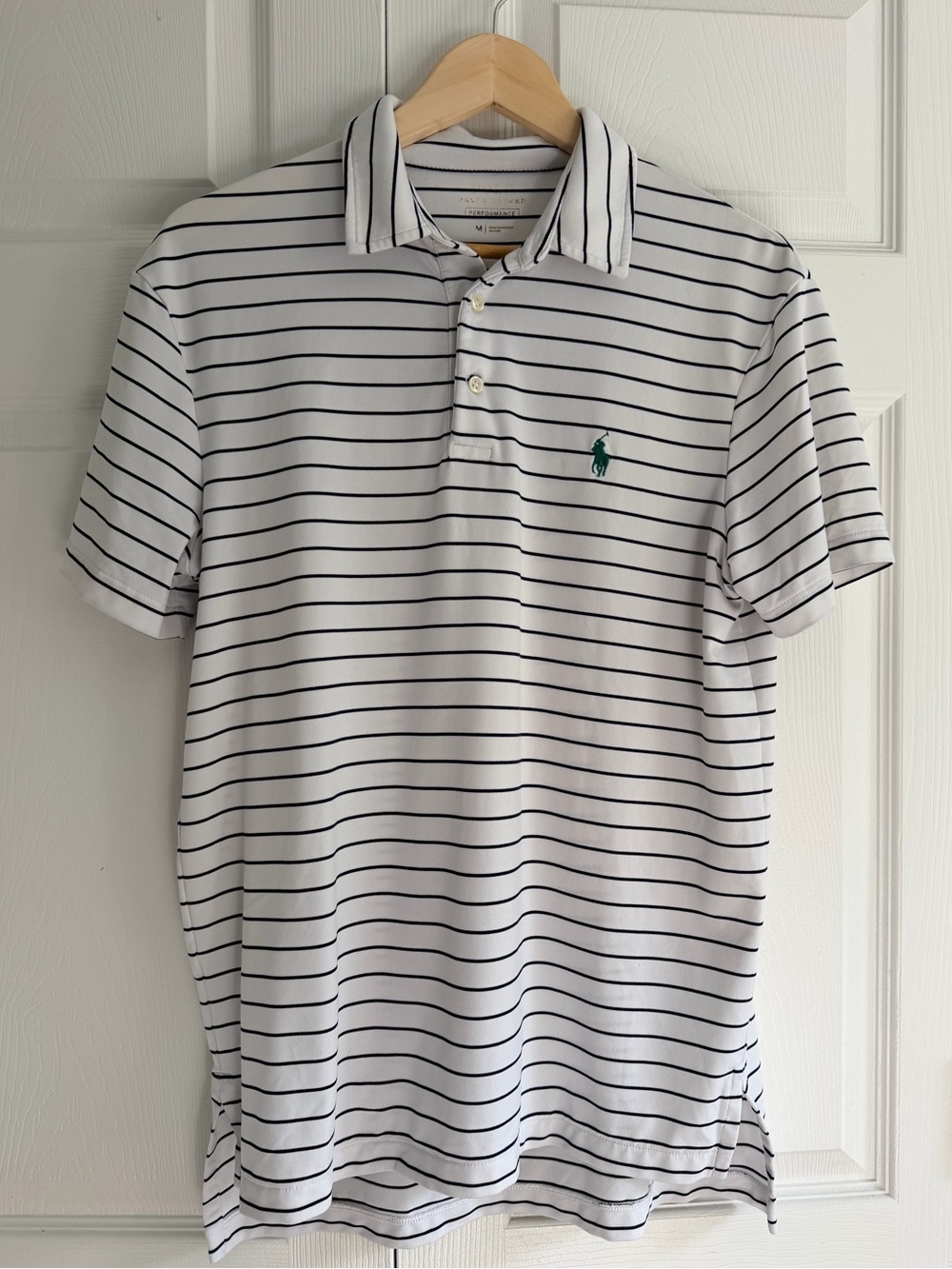 Polo Ralph Lauren Performance Polo Men’s M White Navy Stripe Golf Shirt
